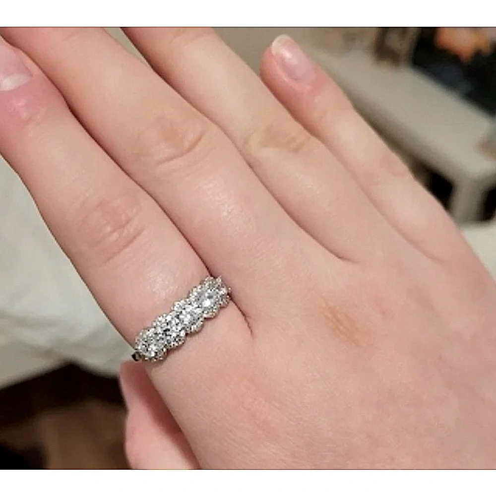 5‎ Stone Halo Simulated Diamond Ring | Platinum Plated Sterling Silver